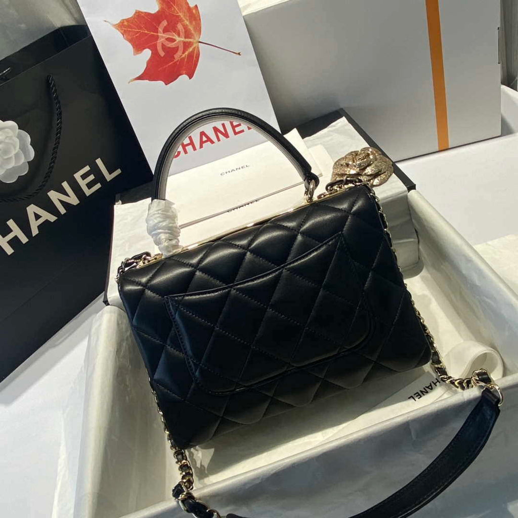 Chanel A92236 Flap Bag With Top Handle Lambskin & Gold-Tone Metal Black