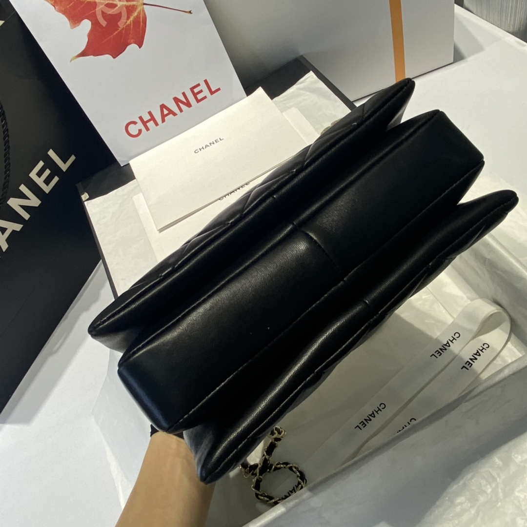 Chanel A92236 Flap Bag With Top Handle Lambskin & Gold-Tone Metal Black