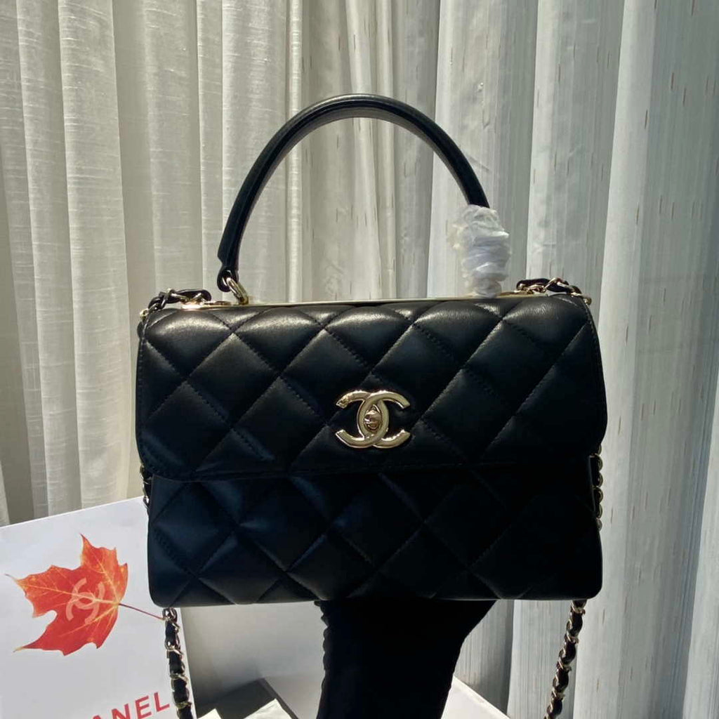 Chanel A92236 Flap Bag With Top Handle Lambskin & Gold-Tone Metal Black