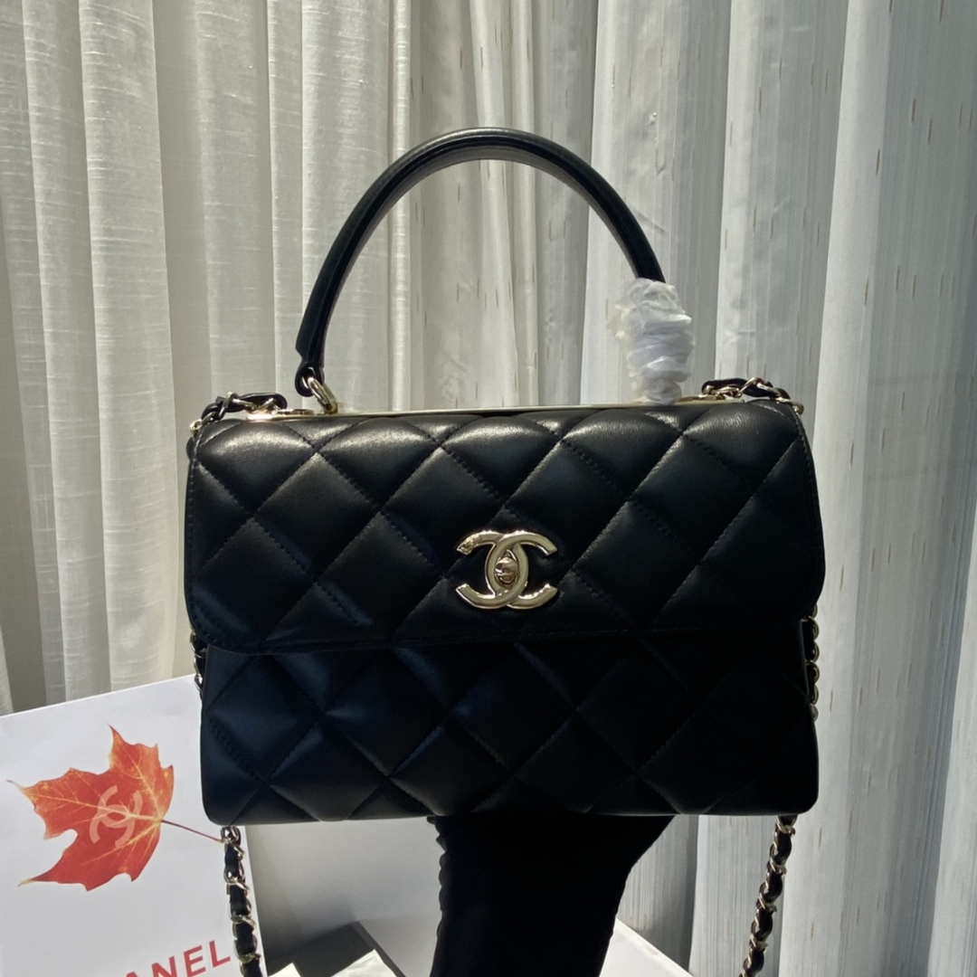 Chanel A92236 Flap Bag With Top Handle Lambskin & Gold-Tone Metal Black - Default Title - View 8