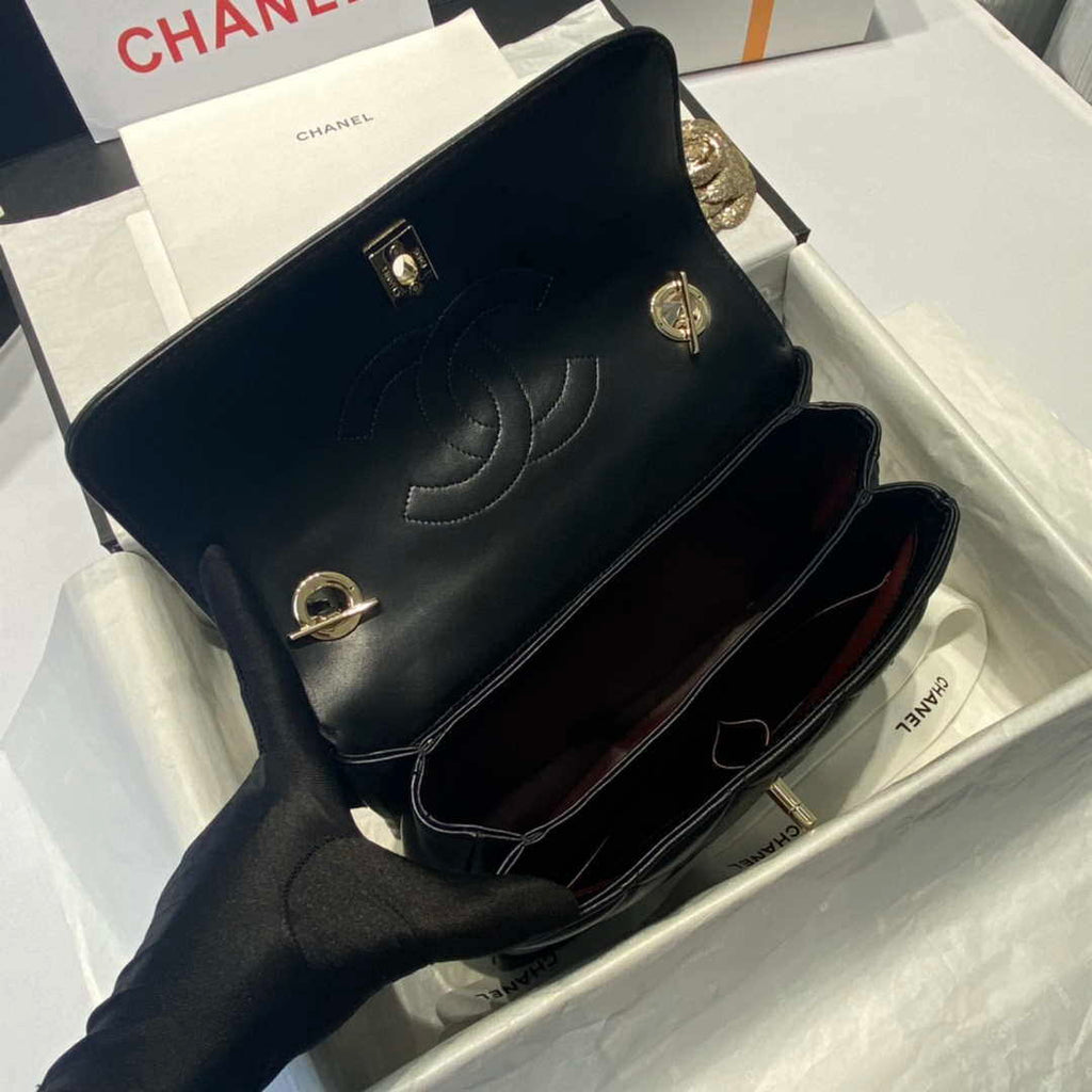 Chanel A92236 Flap Bag With Top Handle Lambskin & Gold-Tone Metal Black