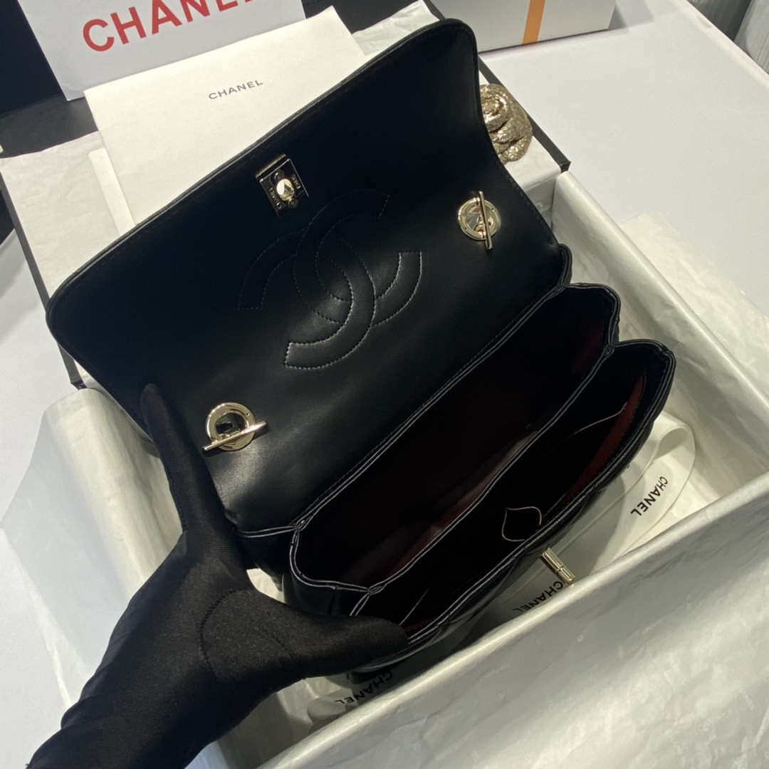 Chanel A92236 Flap Bag With Top Handle Lambskin & Gold-Tone Metal Black