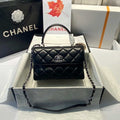 Chanel A92236 Flap Bag With Top Handle Lambskin & Sliver-Tone Metal Black - Default Title - View 1