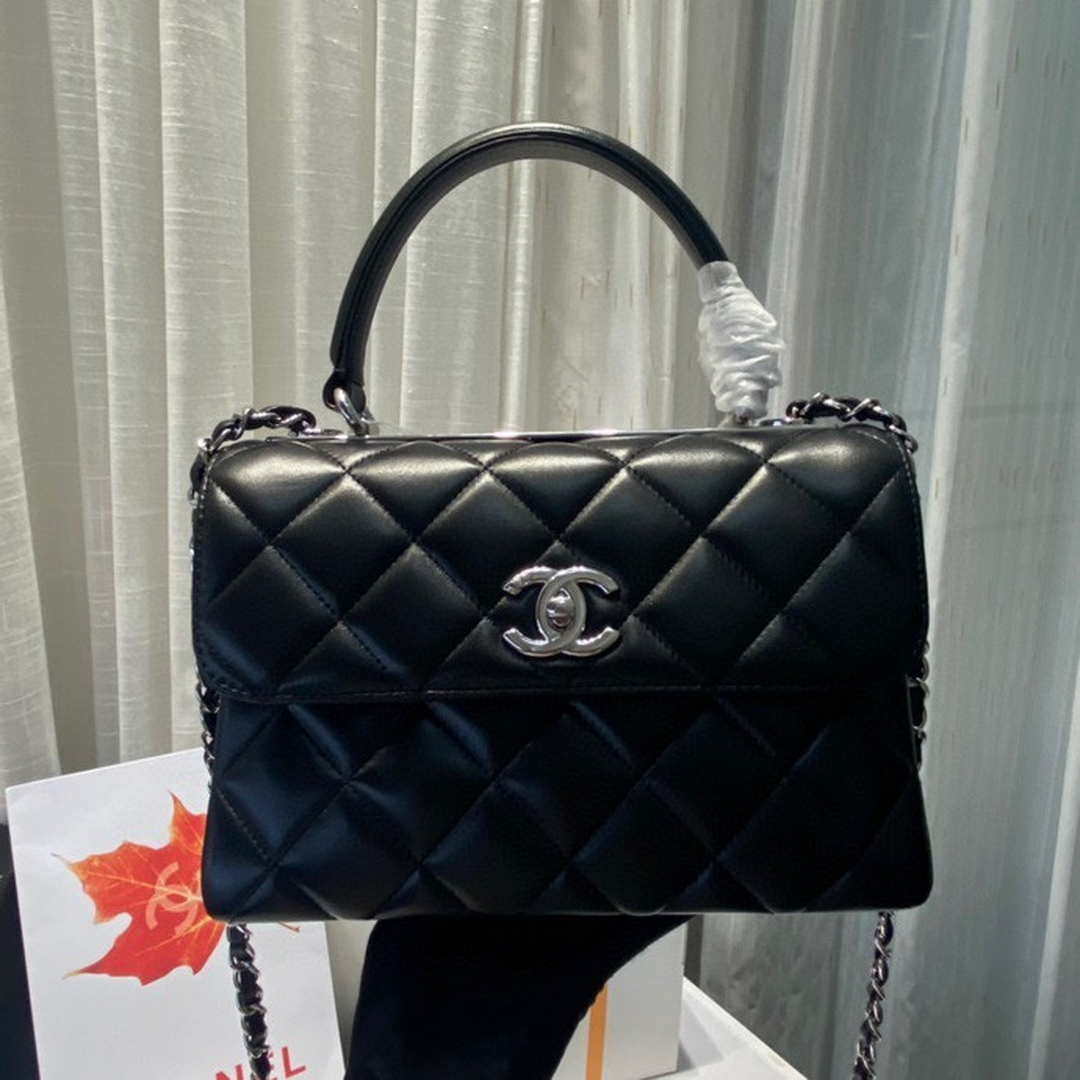 Chanel A92236 Flap Bag With Top Handle Lambskin & Sliver-Tone Metal Black - Default Title - View 2