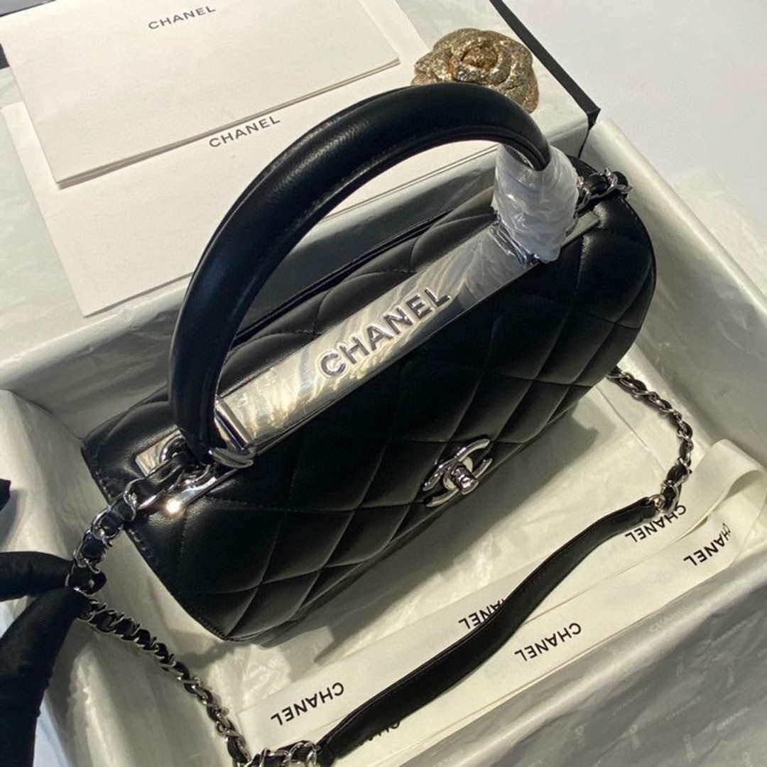 Chanel A92236 Flap Bag With Top Handle Lambskin & Sliver-Tone Metal Black - Default Title - View 3