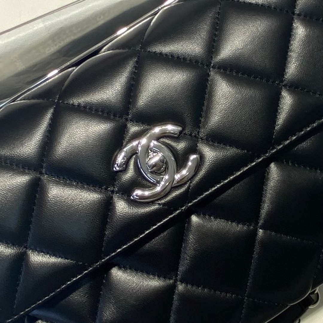 Chanel A92236 Flap Bag With Top Handle Lambskin & Sliver-Tone Metal Black - Default Title - View 4