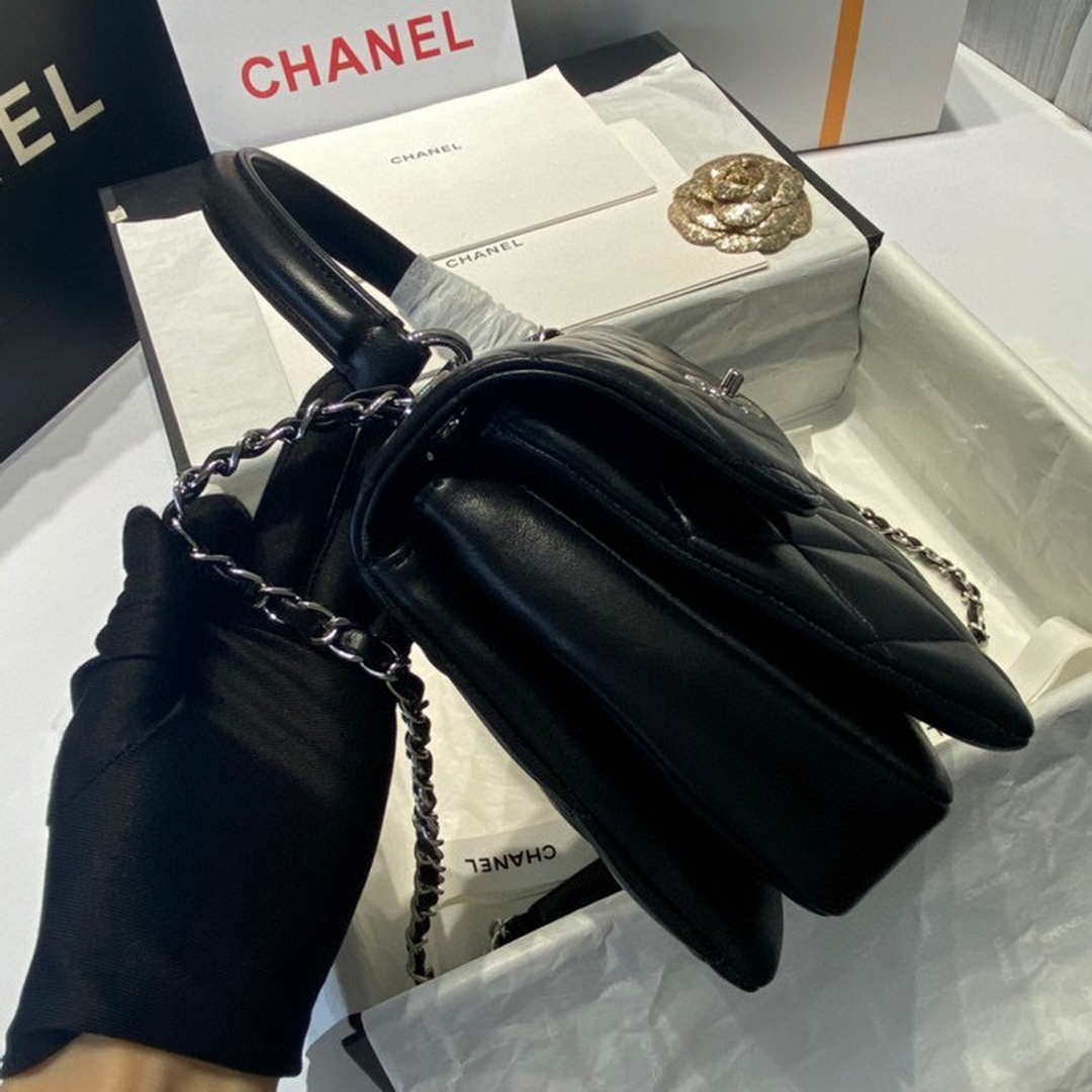 Chanel A92236 Flap Bag With Top Handle Lambskin & Sliver-Tone Metal Black - Default Title - View 5