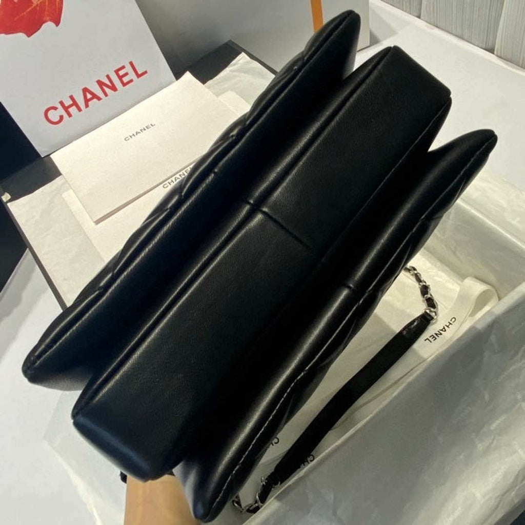 Chanel A92236 Flap Bag With Top Handle Lambskin & Sliver-Tone Metal Black
