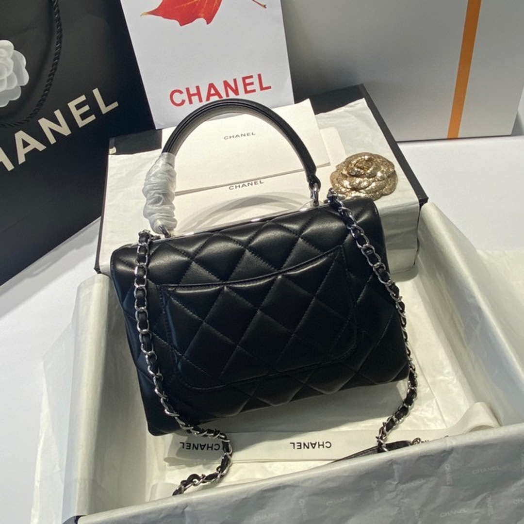Chanel A92236 Flap Bag With Top Handle Lambskin & Sliver-Tone Metal Black - Default Title - View 7