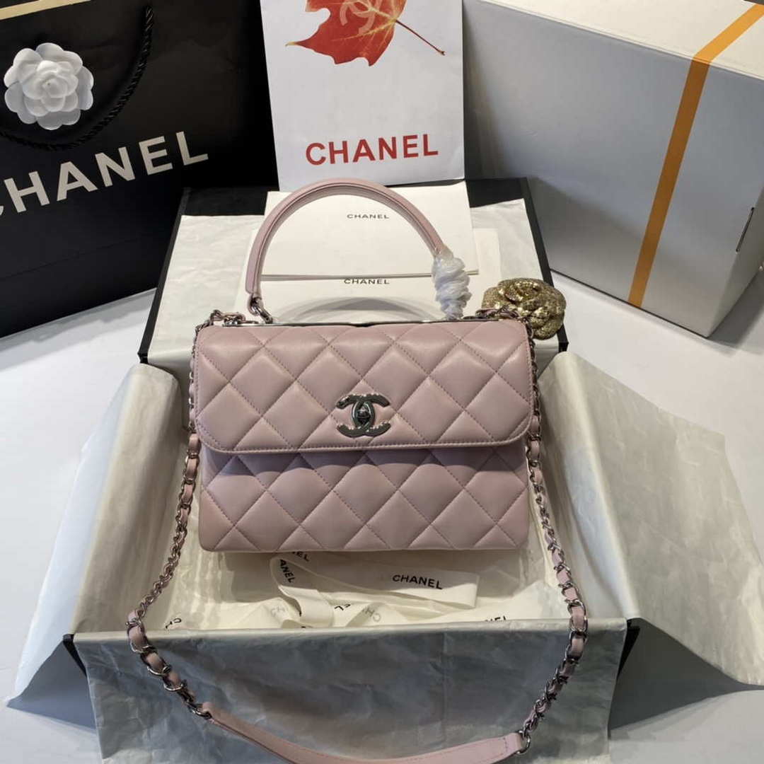 Chanel A92236 Flap Bag With Top Handle Lambskin & Gold-Tone Metal Pink - Default Title - View 1