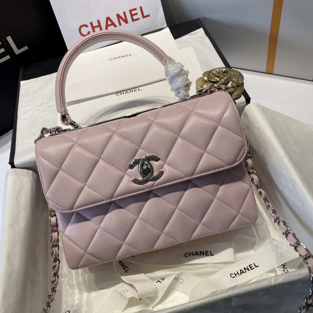 Chanel A92236 Flap Bag With Top Handle Lambskin & Gold-Tone Metal Pink - Default Title - View 2