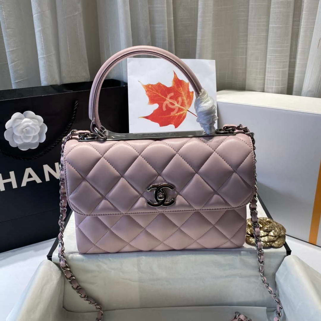 Chanel A92236 Flap Bag With Top Handle Lambskin & Gold-Tone Metal Pink