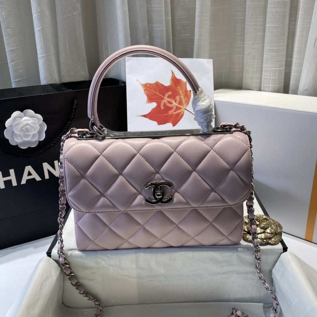 Chanel A92236 Flap Bag With Top Handle Lambskin & Gold-Tone Metal Pink - Default Title - View 3