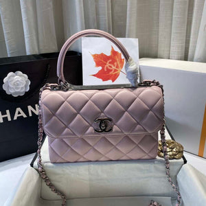 Chanel A92236 Flap Bag With Top Handle Lambskin & Gold-Tone Metal Pink - Default Title - View 3