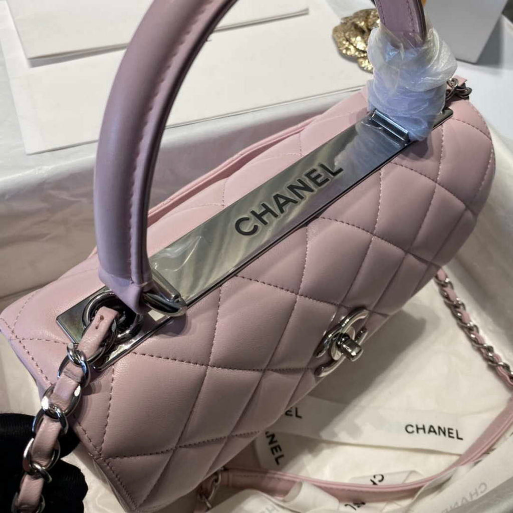 Chanel A92236 Flap Bag With Top Handle Lambskin & Gold-Tone Metal Pink