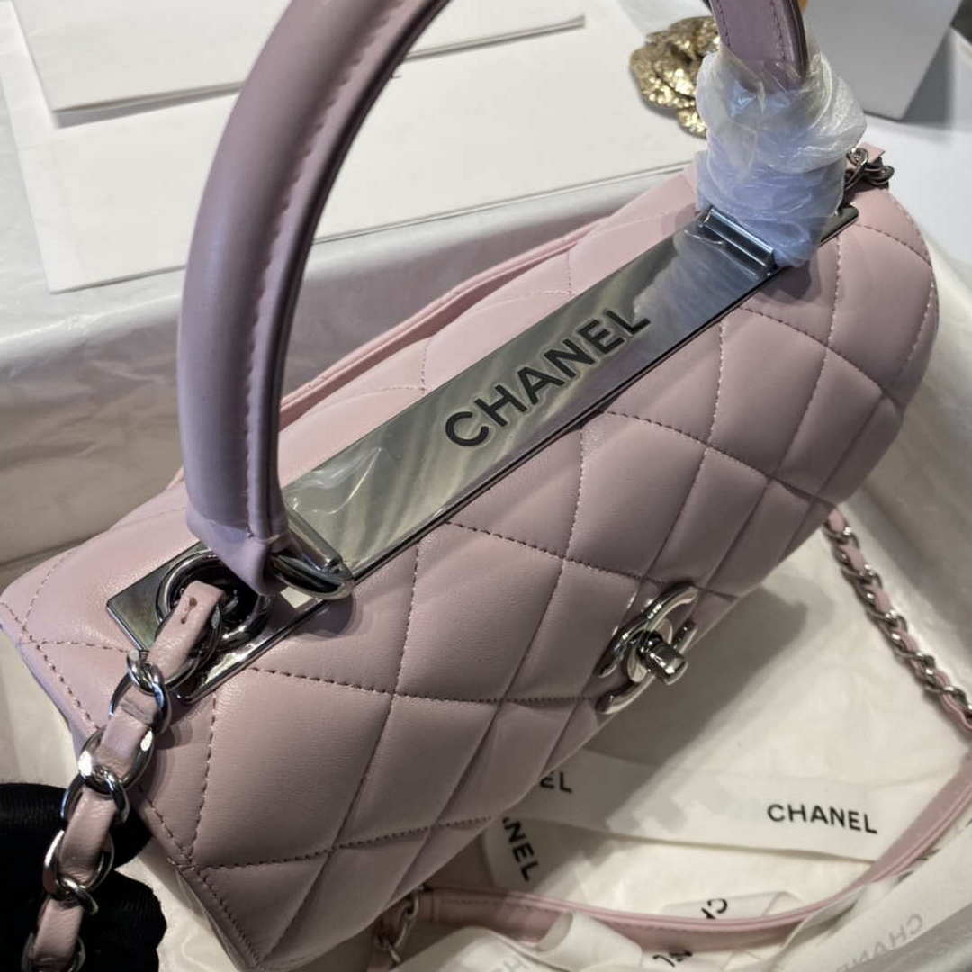 Chanel A92236 Flap Bag With Top Handle Lambskin & Gold-Tone Metal Pink - Default Title - View 4