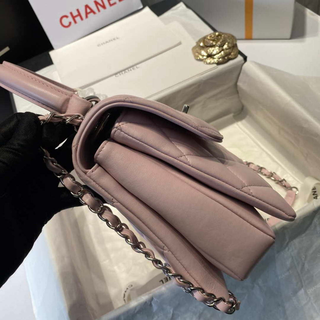 Chanel A92236 Flap Bag With Top Handle Lambskin & Gold-Tone Metal Pink