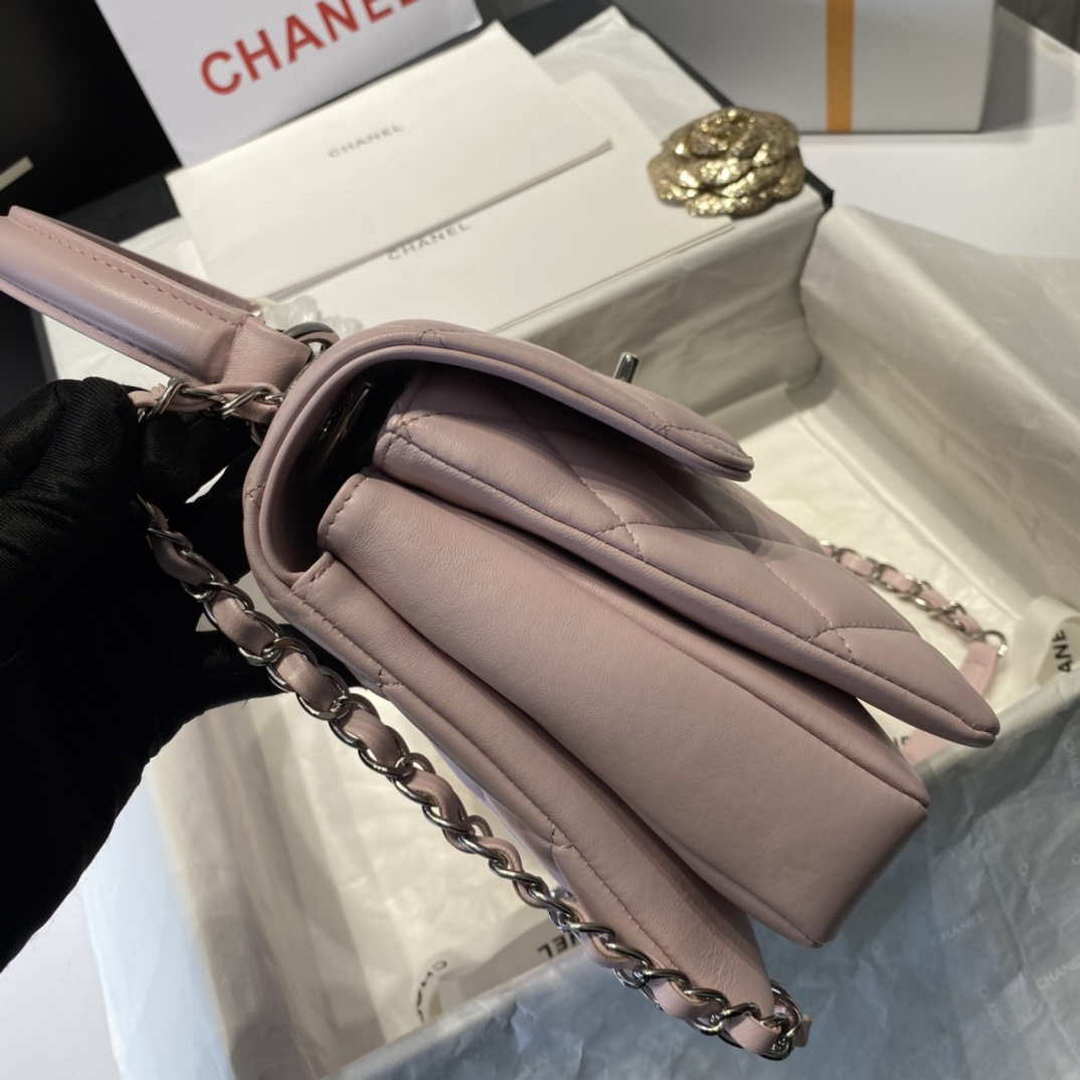 Chanel A92236 Flap Bag With Top Handle Lambskin & Gold-Tone Metal Pink - Default Title - View 5