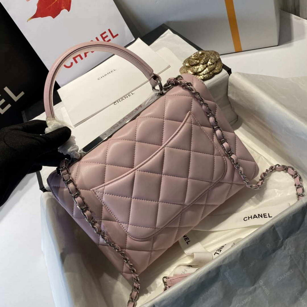 Chanel A92236 Flap Bag With Top Handle Lambskin & Gold-Tone Metal Pink