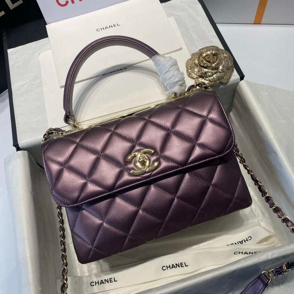 Chanel A92236 Flap Bag With Top Handle Lambskin & Gold-Tone Metal Purple