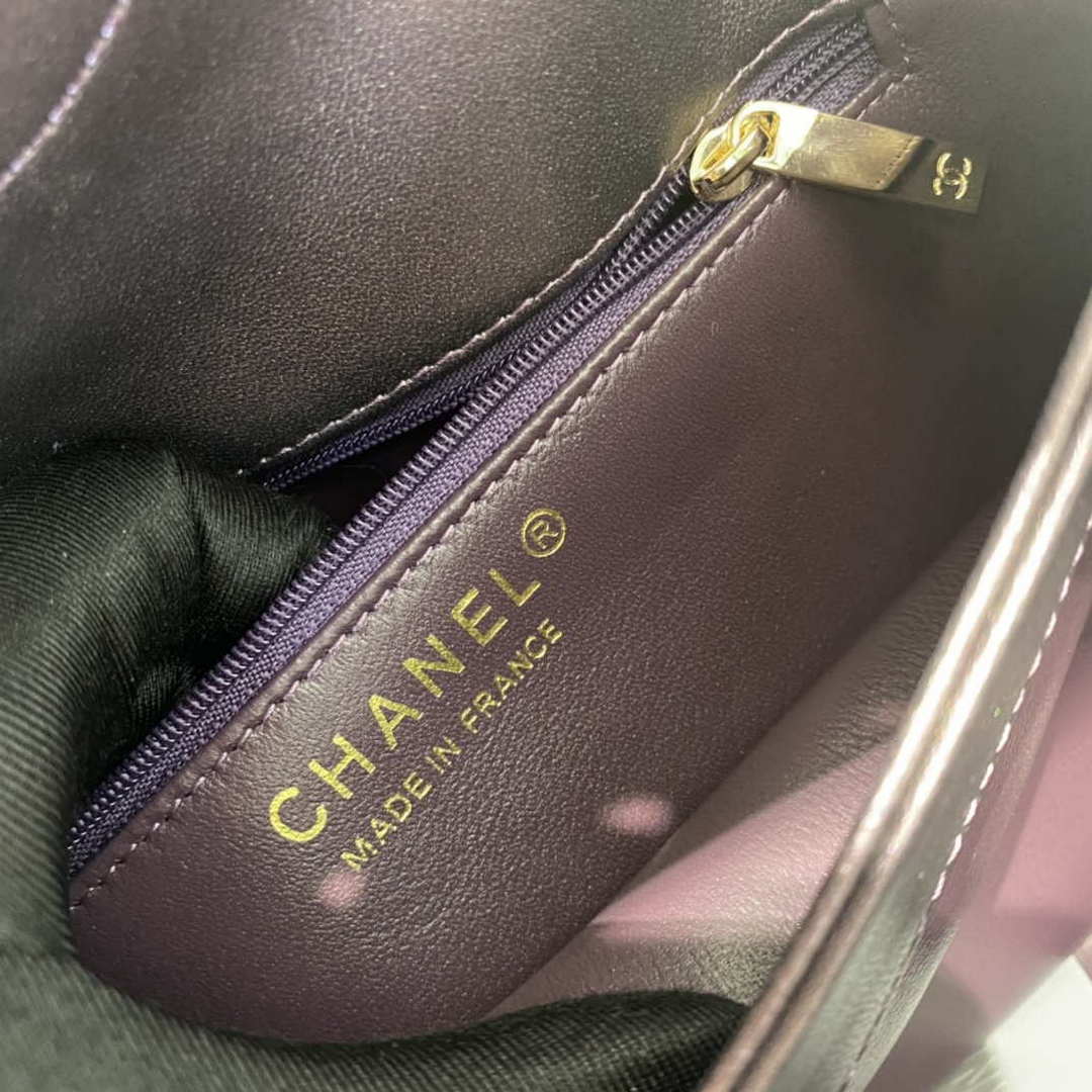 Chanel A92236 Flap Bag With Top Handle Lambskin & Gold-Tone Metal Purple - Default Title - View 9