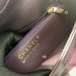Chanel A92236 Flap Bag With Top Handle Lambskin & Gold-Tone Metal Purple - Default Title - View 9