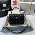 Chanel A92236 Flap Bag With Top Handle Lambskin & Gold-Tone Metal V Gird Black - Default Title - View 1