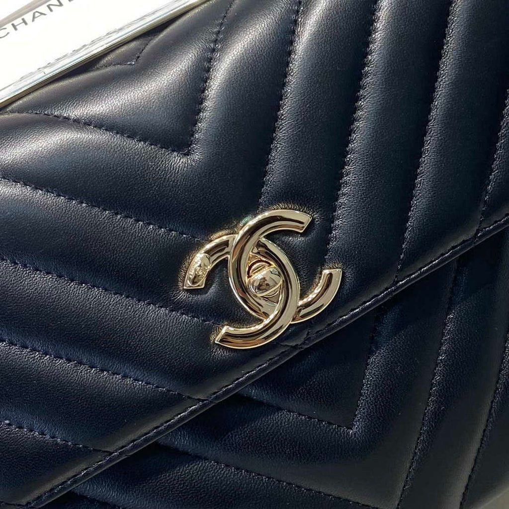 Chanel A92236 Flap Bag With Top Handle Lambskin & Gold-Tone Metal V Gird Black
