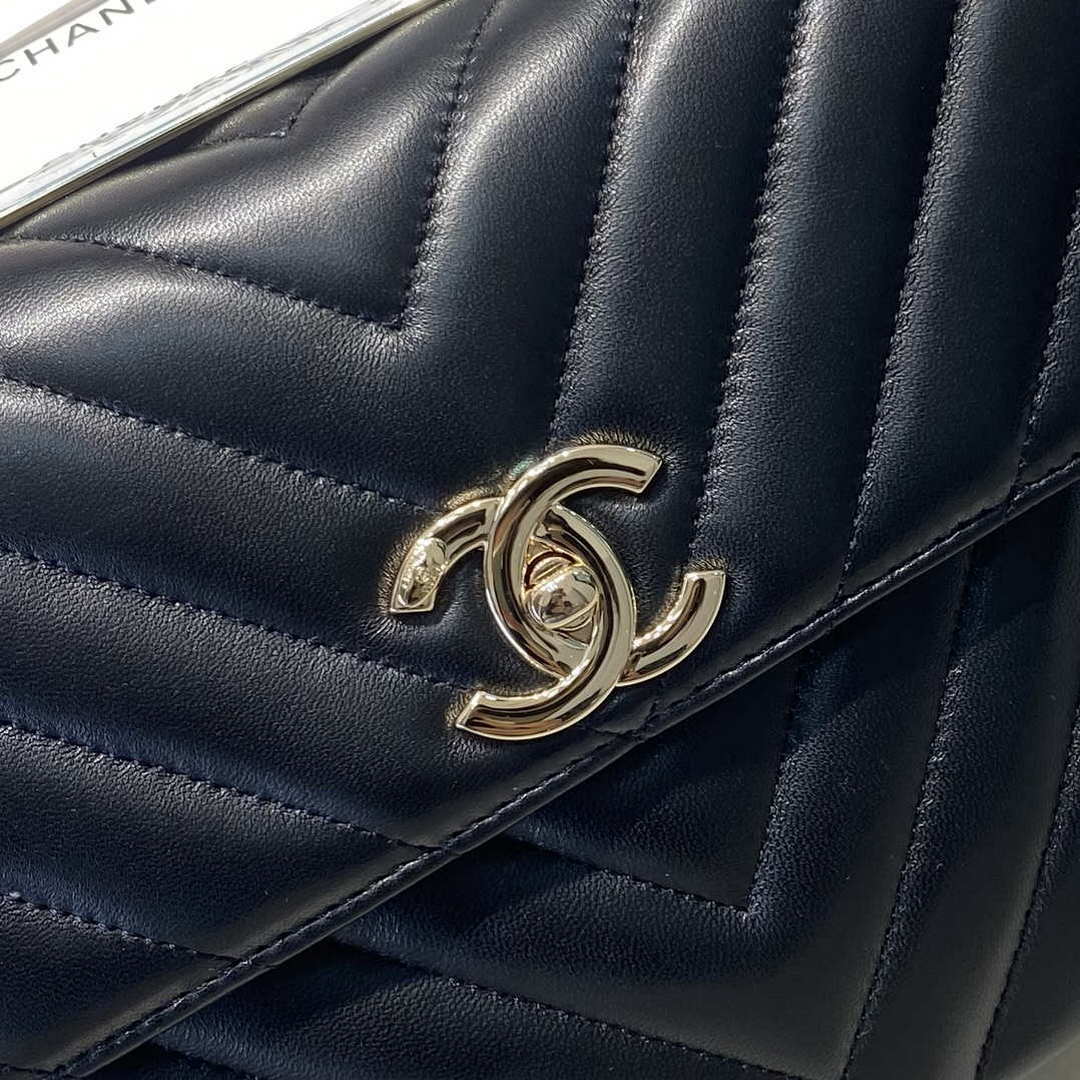 Chanel A92236 Flap Bag With Top Handle Lambskin & Gold-Tone Metal V Gird Black - Default Title - View 3
