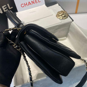 Chanel A92236 Flap Bag With Top Handle Lambskin & Gold-Tone Metal V Gird Black - Default Title - View 5
