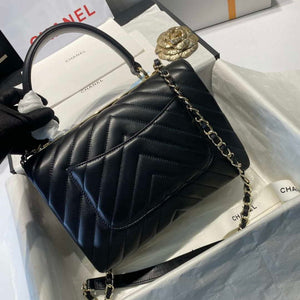 Chanel A92236 Flap Bag With Top Handle Lambskin & Gold-Tone Metal V Gird Black - Default Title - View 6