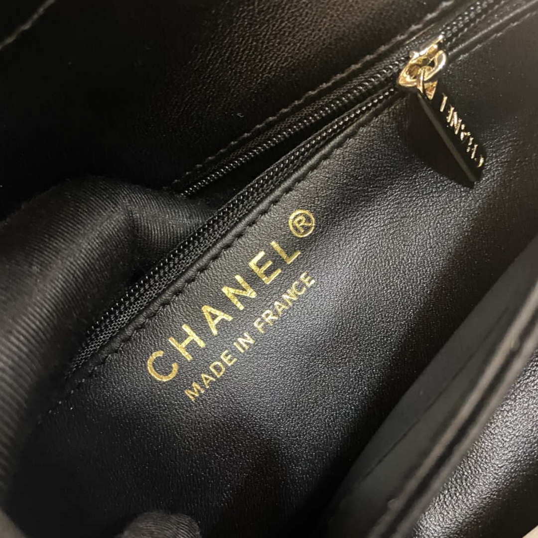 Chanel A92236 Flap Bag With Top Handle Lambskin & Gold-Tone Metal V Gird Black - Default Title - View 9