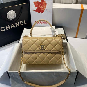 Chanel A92236 Flap Bag With Top Handle Lambskin & Gold-Tone Metal Apricot - Default Title - View 1