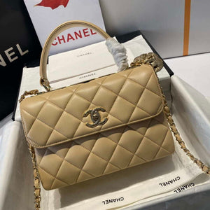 Chanel A92236 Flap Bag With Top Handle Lambskin & Gold-Tone Metal Apricot - Default Title - View 2