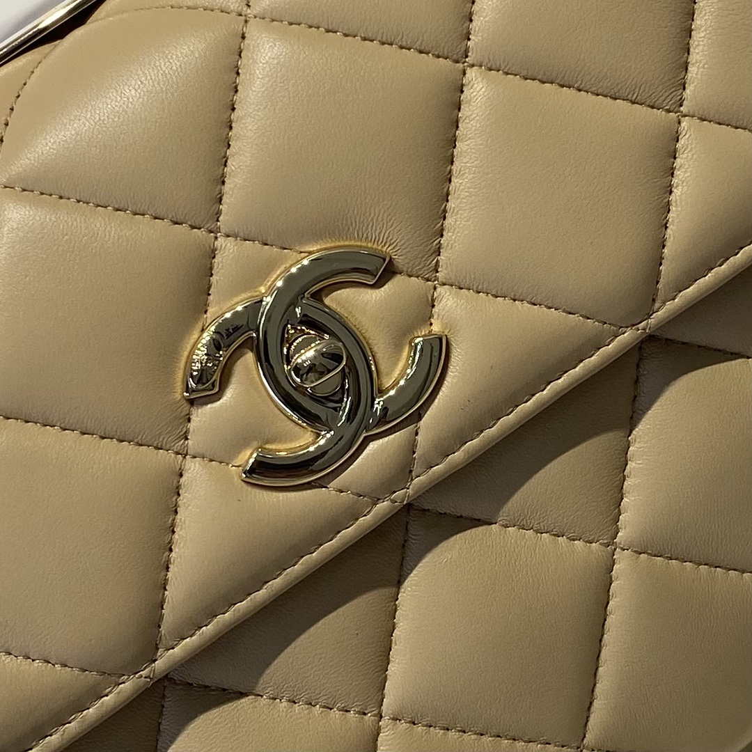 Chanel A92236 Flap Bag With Top Handle Lambskin & Gold-Tone Metal Apricot