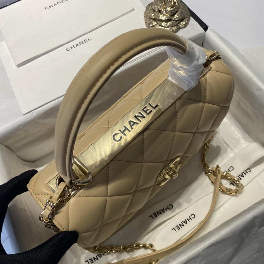 Chanel A92236 Flap Bag With Top Handle Lambskin & Gold-Tone Metal Apricot - Default Title - View 4