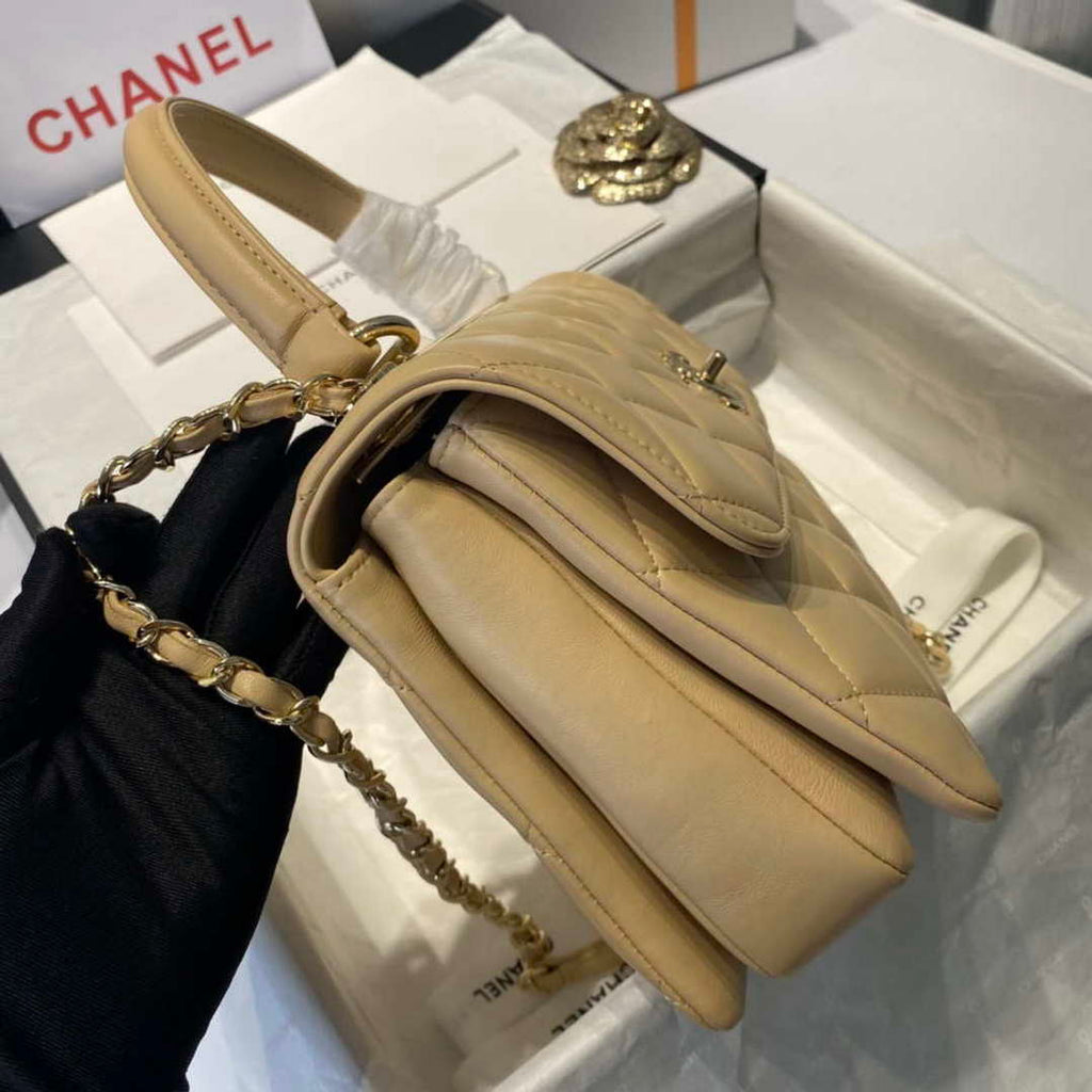 Chanel A92236 Flap Bag With Top Handle Lambskin & Gold-Tone Metal Apricot