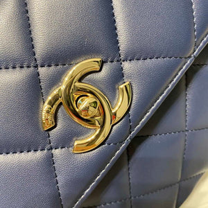 Chanel A92236 Flap Bag With Top Handle Lambskin & Gold-Tone Metal Navy Blue - Default Title - View 4