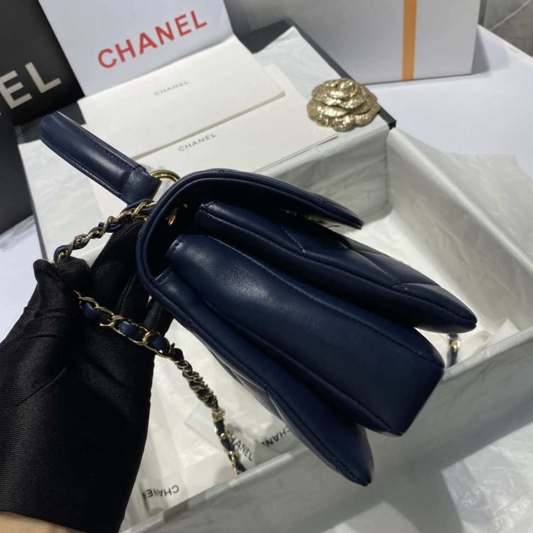 Chanel A92236 Flap Bag With Top Handle Lambskin & Gold-Tone Metal Navy Blue - Default Title - View 5
