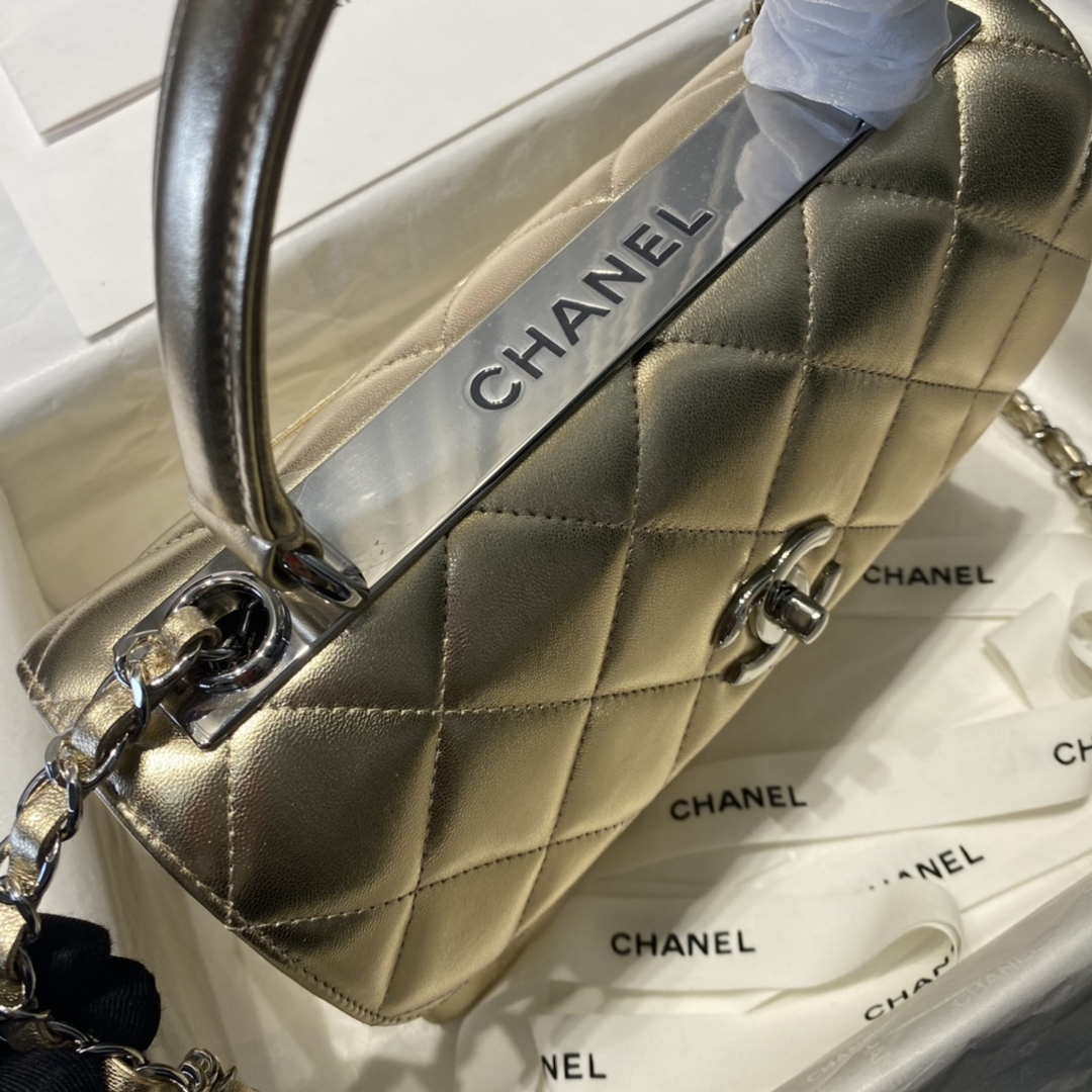 Chanel A92236 Flap Bag With Top Handle Lambskin & Gold-Tone Metal Gold - Default Title - View 3