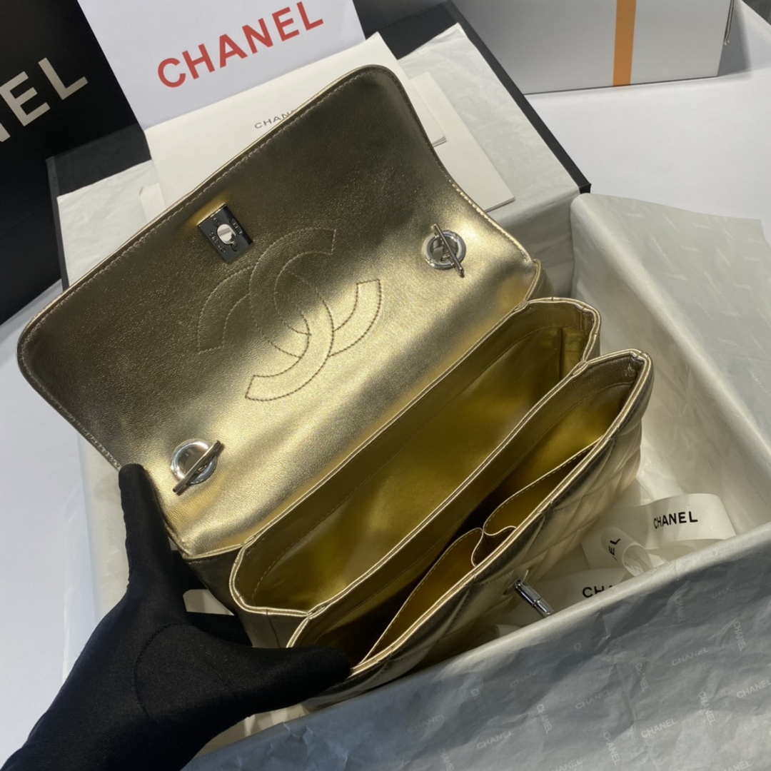 Chanel A92236 Flap Bag With Top Handle Lambskin & Gold-Tone Metal Gold - Default Title - View 4