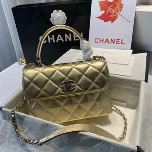Chanel A92236 Flap Bag With Top Handle Lambskin & Gold-Tone Metal Gold - Default Title - View 7