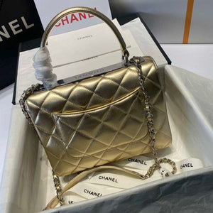 Chanel A92236 Flap Bag With Top Handle Lambskin & Gold-Tone Metal Gold - Default Title - View 9