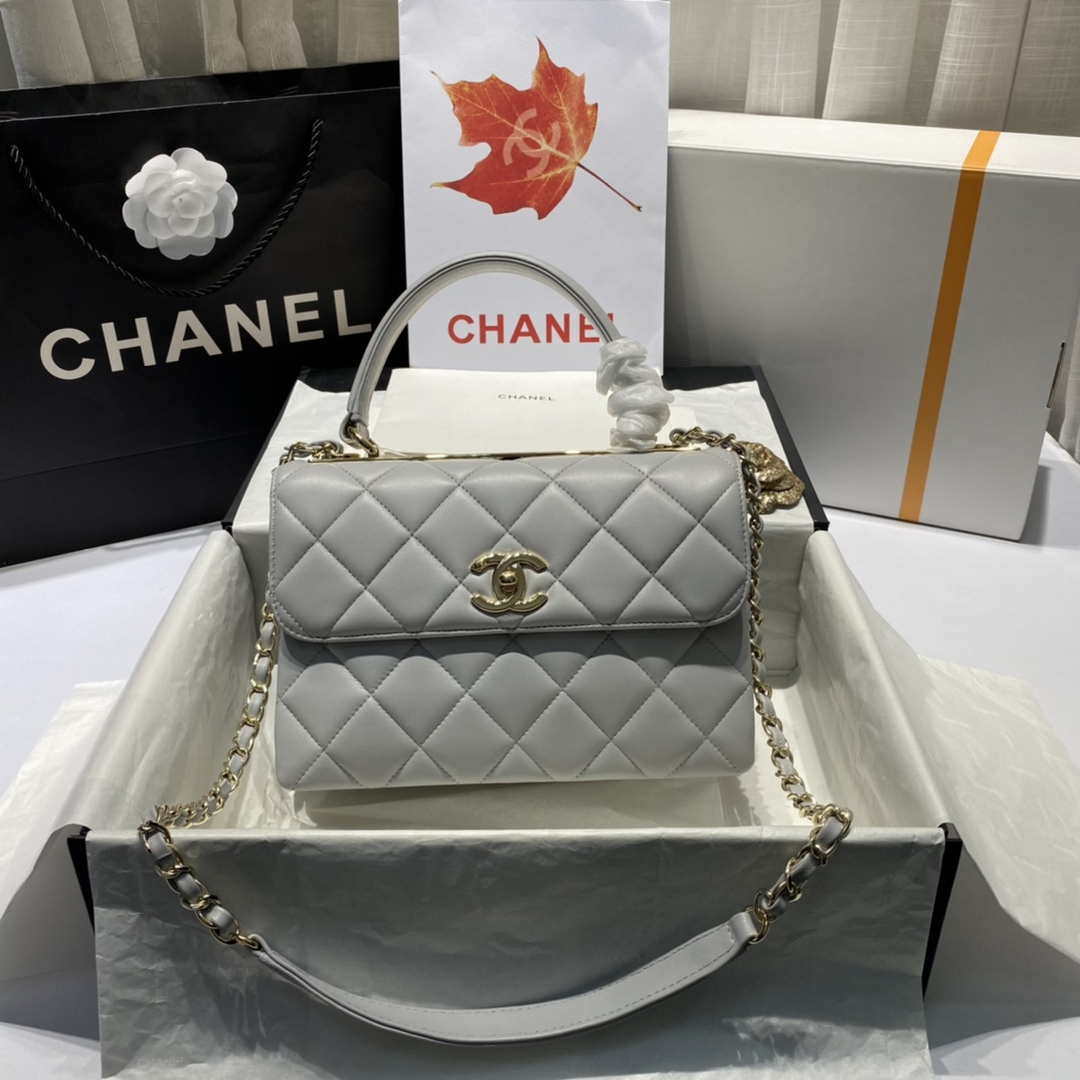 Chanel A92236 Flap Bag With Top Handle Lambskin & Gold-Tone Metal Gray - Default Title - View 1