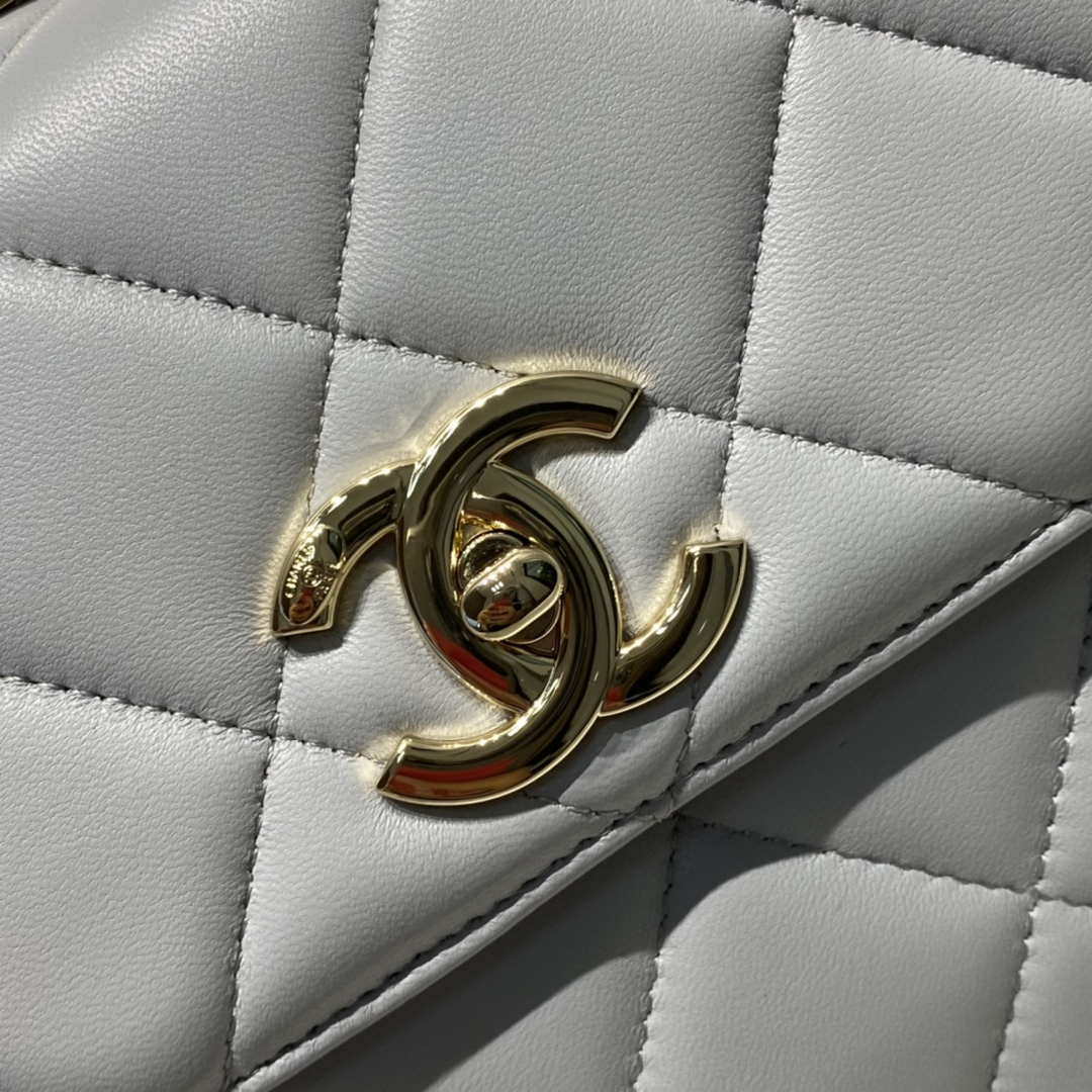 Chanel A92236 Flap Bag With Top Handle Lambskin & Gold-Tone Metal Gray - Default Title - View 3