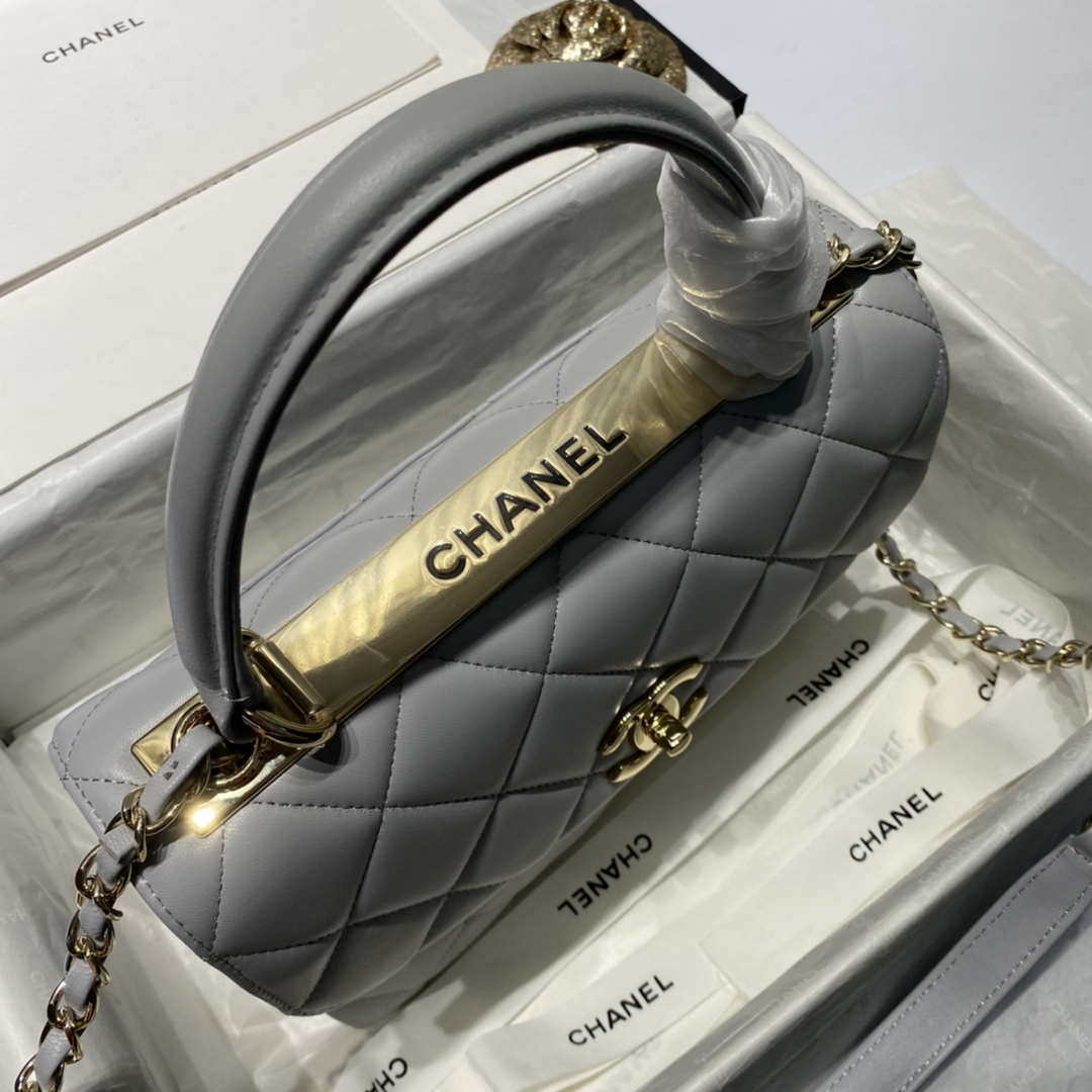 Chanel A92236 Flap Bag With Top Handle Lambskin & Gold-Tone Metal Gray - Default Title - View 4