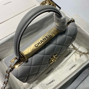 Chanel A92236 Flap Bag With Top Handle Lambskin & Gold-Tone Metal Gray - Default Title - View 4