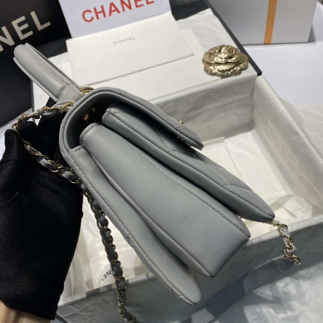 Chanel A92236 Flap Bag With Top Handle Lambskin & Gold-Tone Metal Gray