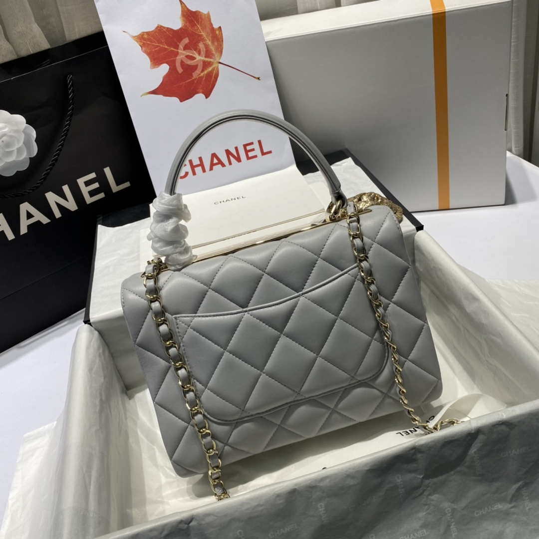 Chanel A92236 Flap Bag With Top Handle Lambskin & Gold-Tone Metal Gray - Default Title - View 6