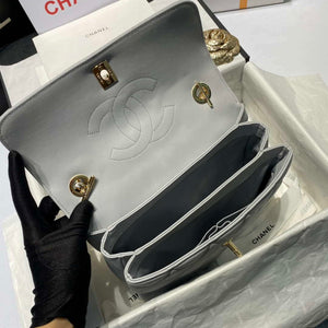 Chanel A92236 Flap Bag With Top Handle Lambskin & Gold-Tone Metal Gray - Default Title - View 8